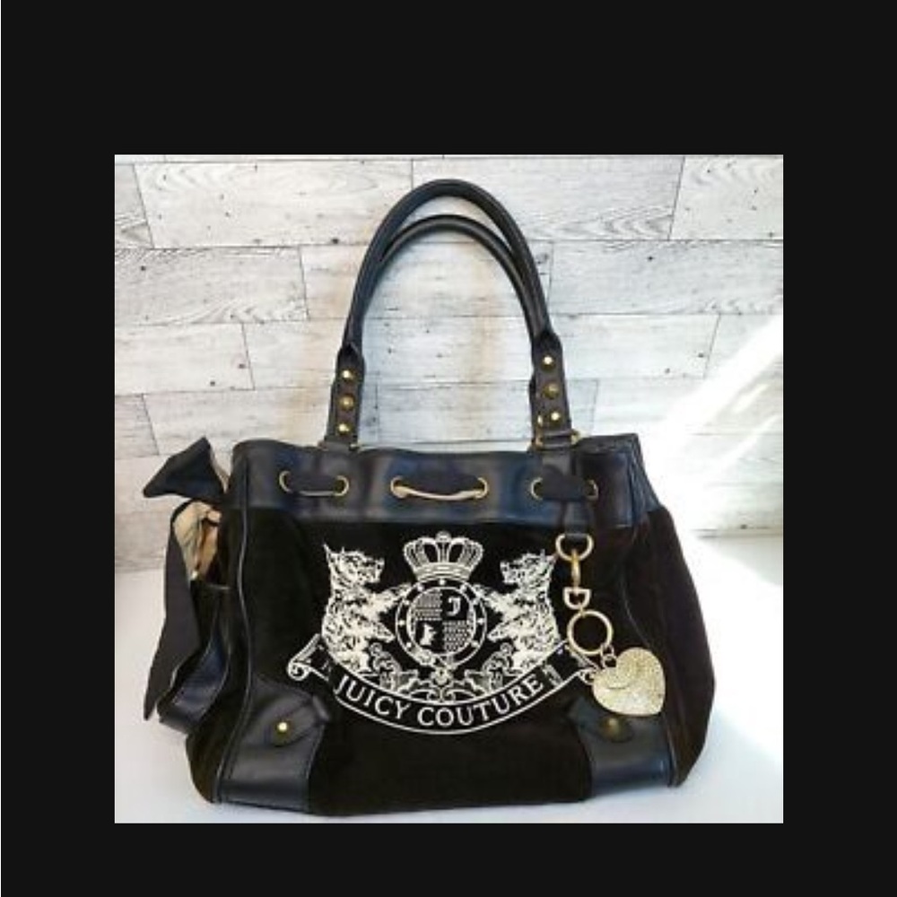 Juicy Couture Black Tote with Gold Heart Charm Accent